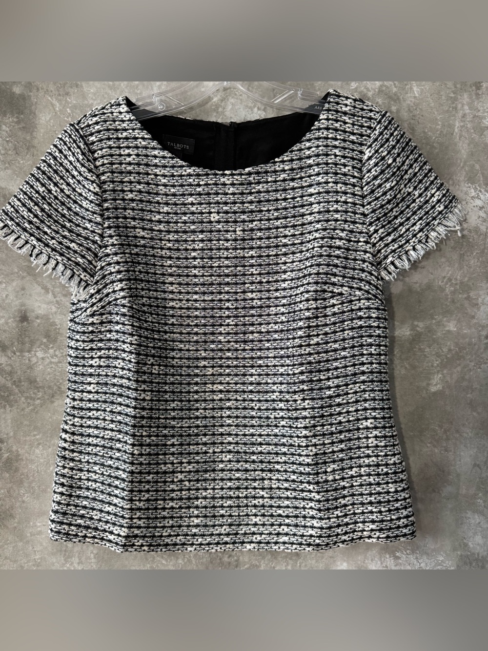 Talbots Black and White Textured Tweed Short Sleeve Top (love 24)